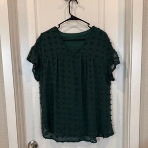SHEIN Dark Green Textured V-Neck Blouse